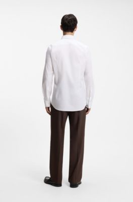 Camisa slim fit en popel&iacute;n de algod&oacute;n de planchado f&aacute;cil, Blanco