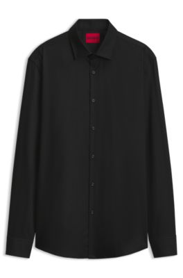 Slim-fit cotton jacquard shirt, Black