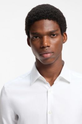 Camisa slim fit de jacquard de algod&oacute;n, Blanco