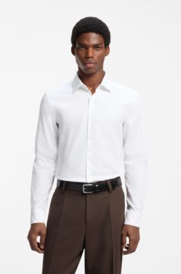 Camisa slim fit de jacquard de algod&oacute;n, Blanco