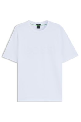 Camiseta de algod&oacute;n el&aacute;stico con logo estampado en flocado a tono, Blanco