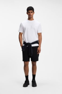 Camiseta de algod&oacute;n el&aacute;stico con logo estampado en flocado a tono, Blanco