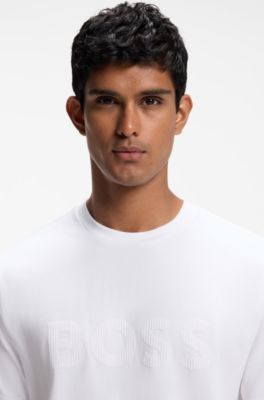 Camiseta de algod&oacute;n el&aacute;stico con logo estampado en flocado a tono, Blanco