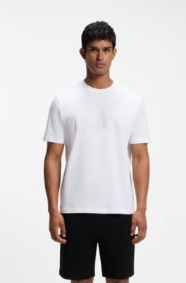 Tonal flocked-logo T-shirt in stretch cotton, White