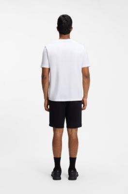 Camiseta de algod&oacute;n el&aacute;stico con logo estampado en flocado a tono, Blanco