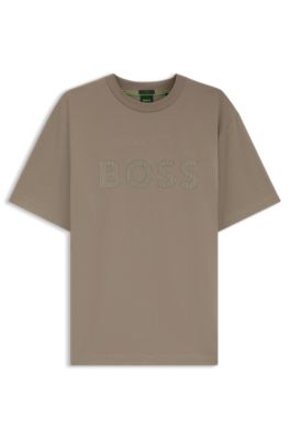 Camiseta de algod&oacute;n el&aacute;stico con logo estampado en flocado a tono, Cal