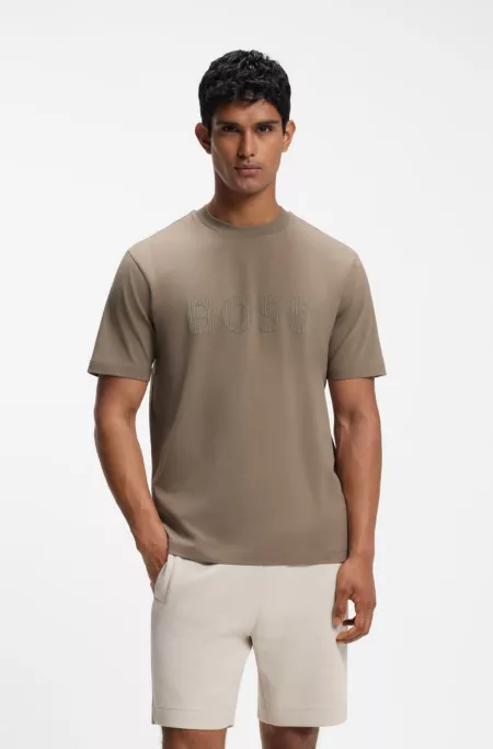 Tonal flocked-logo T-shirt in stretch cotton