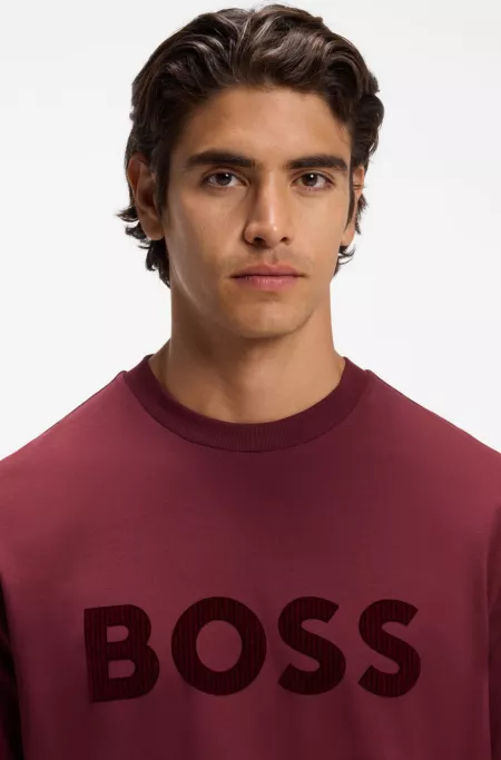 Tonal flocked-logo T-shirt in stretch cotton