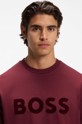 Camiseta de algod&oacute;n el&aacute;stico con logo estampado en flocado a tono, Rosa oscuro