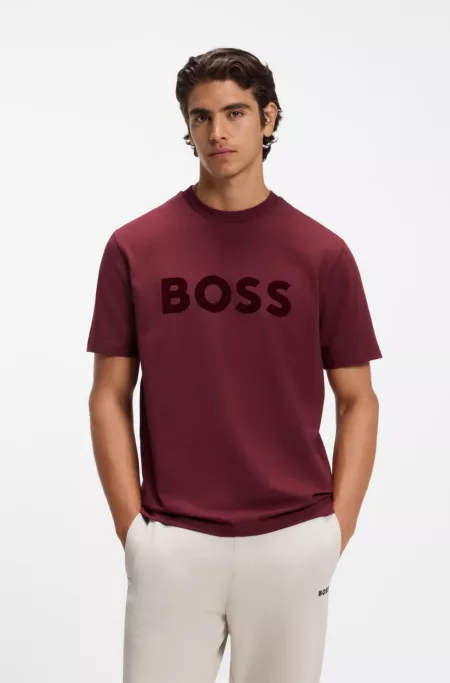 Tonal flocked-logo T-shirt in stretch cotton