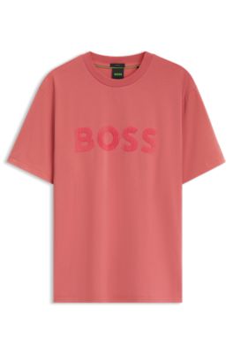 Tonal flocked-logo T-shirt in stretch cotton, Pink