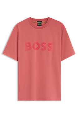 Camiseta de algodón elástico con logo estampado en flocado a tono