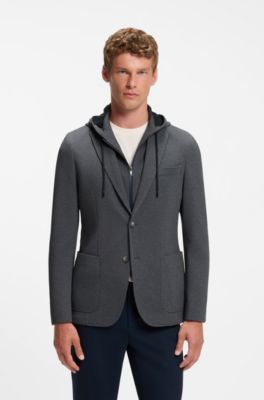 Chaqueta slim fit con sudadera con capucha interna, Gris oscuro