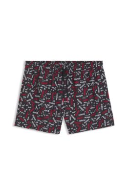 Drawstring swim shorts with all-over logo print, Light Grey