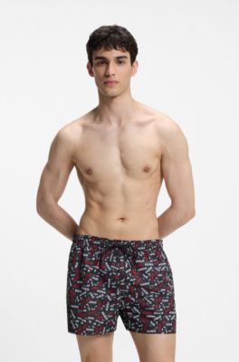 Drawstring swim shorts with all-over logo print, Light Grey
