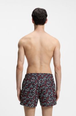 Drawstring swim shorts with all-over logo print, Light Grey