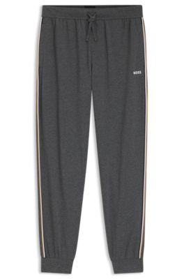 Pajama pants in stretch cotton with signature side stripes, Grey