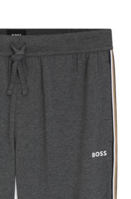 Pajama pants in stretch cotton with signature side stripes, Grey