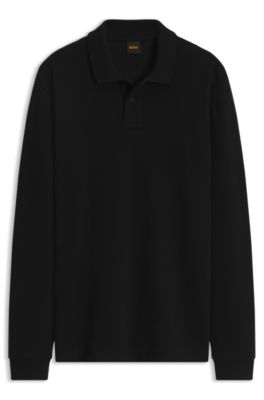 Polo de algod&oacute;n con estructura de rejilla, Negro