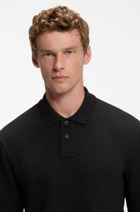 Cotton-blend polo shirt with waffle-knit texture