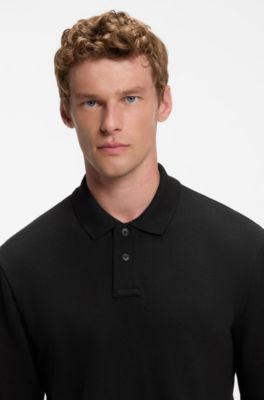 Polo de algod&oacute;n con estructura de rejilla, Negro