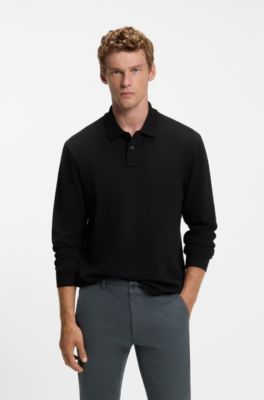 Polo de algod&oacute;n con estructura de rejilla, Negro