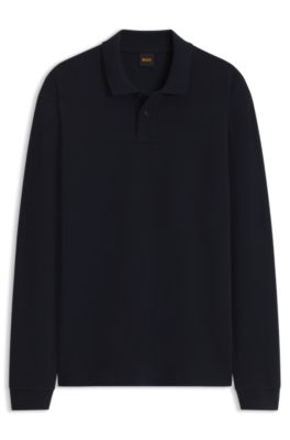Polo de algod&oacute;n con estructura de rejilla, Azul oscuro