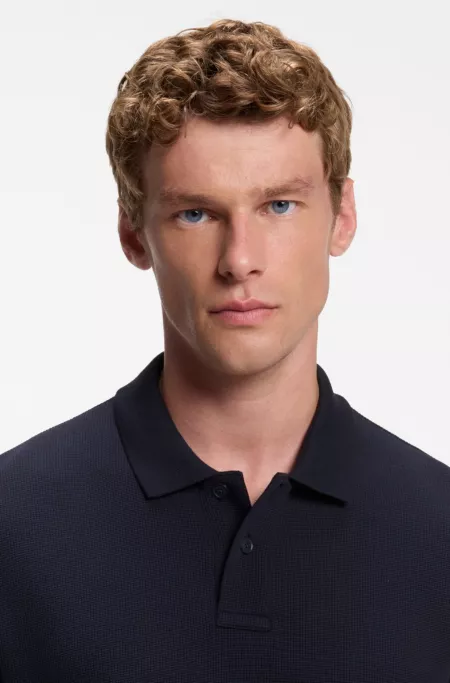 Cotton-blend polo shirt with waffle-knit texture