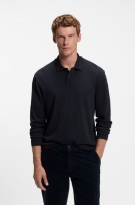 Polo de algod&oacute;n con estructura de rejilla, Azul oscuro