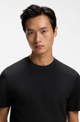 Corduroy-jacquard T-shirt in mercerized cotton, Black