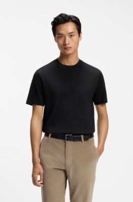 Camiseta de algod&oacute;n mercerizado con jacquard efecto pana, Negro