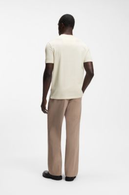 T-shirt en coton merceris&eacute; avec motif jacquard effet velours c&ocirc;tel&eacute;, Blanc