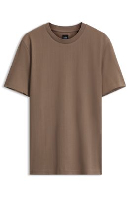 Corduroy-jacquard T-shirt in mercerized cotton, Light Brown