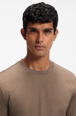 Corduroy-jacquard T-shirt in mercerized cotton, Light Brown