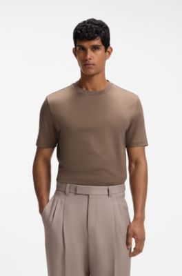 Corduroy-jacquard T-shirt in mercerized cotton, Light Brown