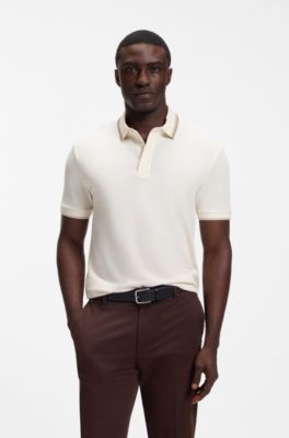 Regular-fit polo shirt in structured cotton piqu&eacute;, White