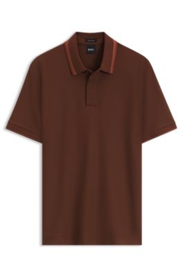 Regular-fit polo shirt in structured cotton piqu&eacute;, Brown