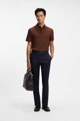 Regular-fit polo shirt in structured cotton piqu&eacute;, Brown