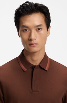 Regular-fit polo shirt in structured cotton piqu&eacute;, Brown