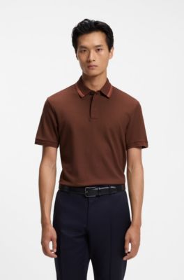 Regular-fit polo shirt in structured cotton piqu&eacute;, Brown