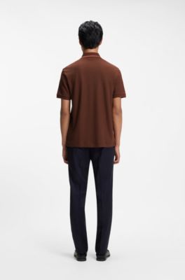 Regular-fit polo shirt in structured cotton piqu&eacute;, Brown