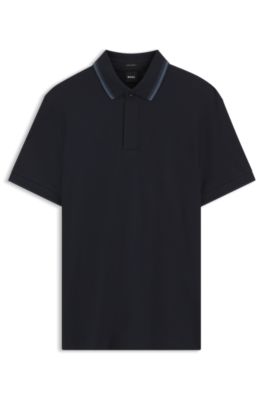 Regular-fit polo shirt in structured cotton piqu&eacute;, Dark Blue
