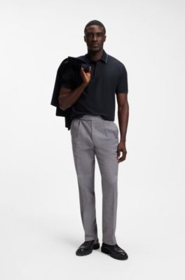 Polo Regular en piqu&eacute; de coton structur&eacute;, Bleu fonc&eacute;