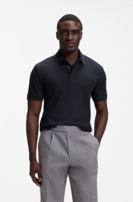 Regular-fit polo shirt in structured cotton piqu&eacute;, Dark Blue