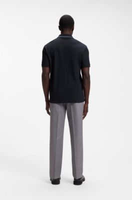 Polo Regular en piqu&eacute; de coton structur&eacute;, Bleu fonc&eacute;