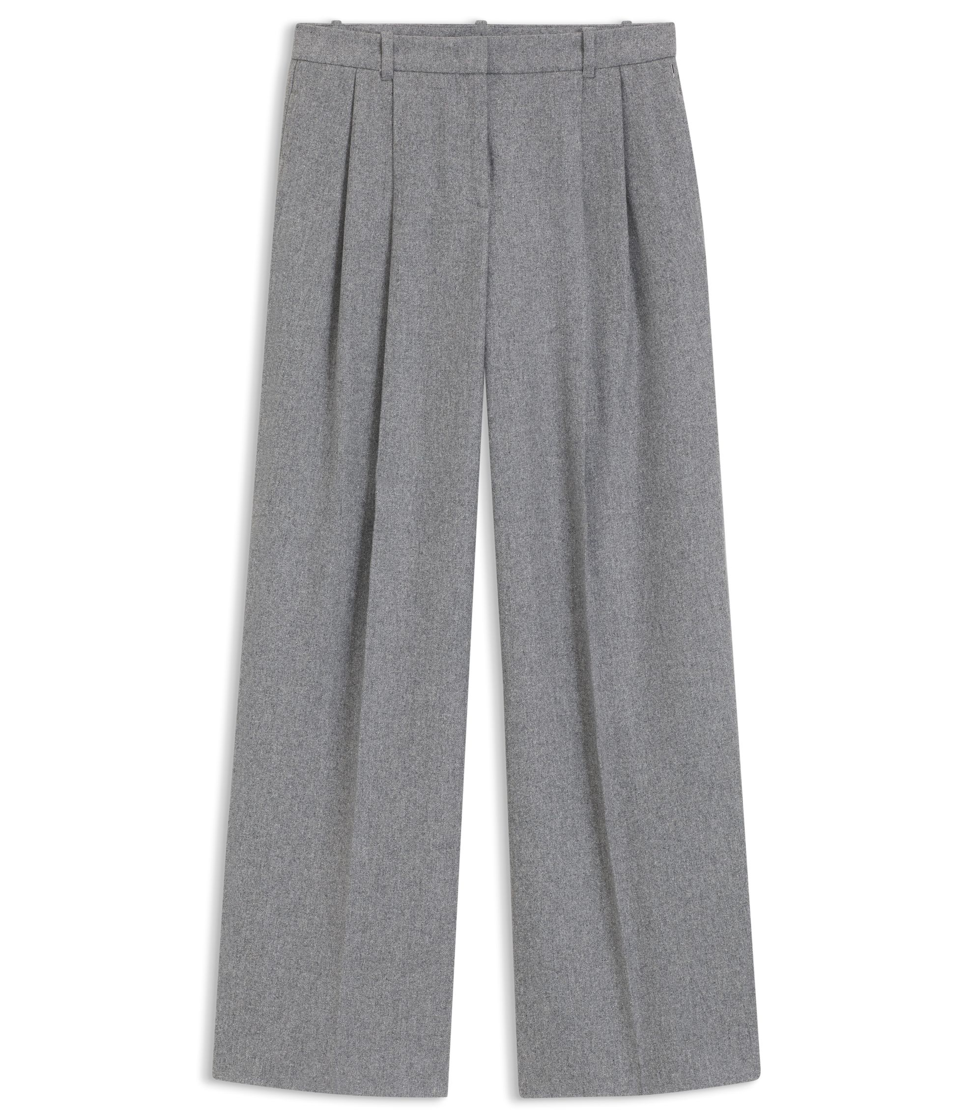 BOSS - Wide-leg pants in melange flannel with front pleats - Light