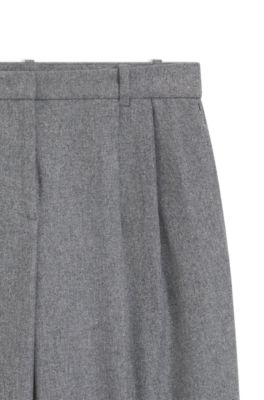 Wide-leg pants in melange flannel with front pleats, Light Grey