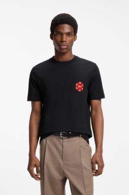 Cotton-jersey T-shirt with poker-chip print, Black