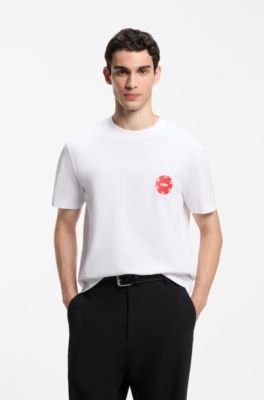 Cotton-jersey T-shirt with poker-chip print, White