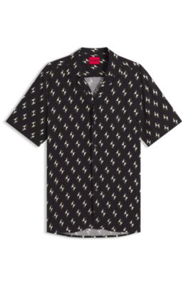 Chemise Relaxed imprim&eacute;e &agrave; losanges, Noir